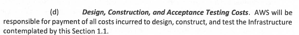 Scanned agreement excerpt: Section 1.1(d): responsibility for design, construction and testing costs.